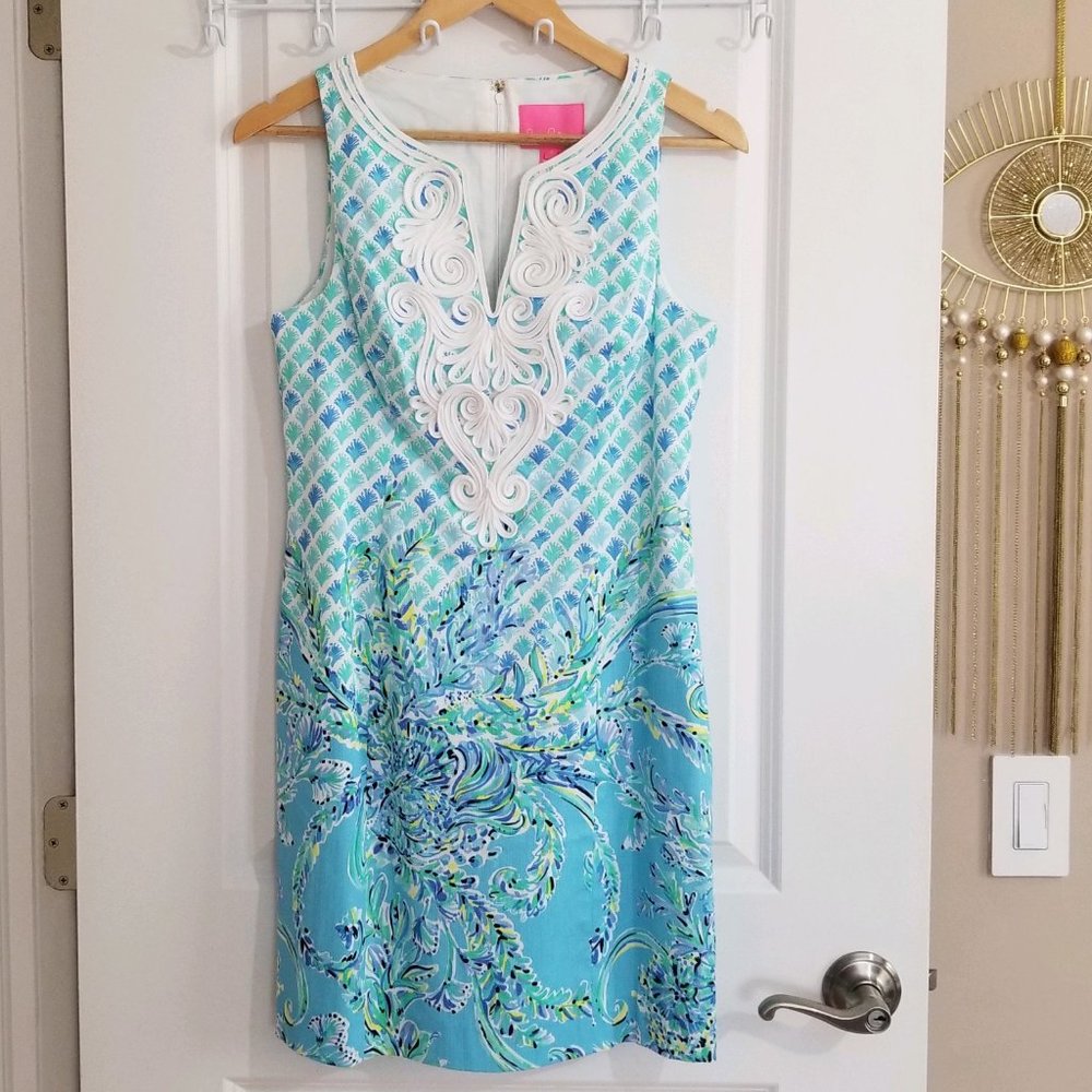 NWT Lilly Pulitzer Gabby Shift Dress Size 4 Bondi Blue Scuba Doo